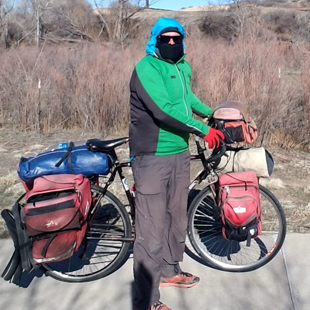 Kevin Koski bundled up against the cold wind